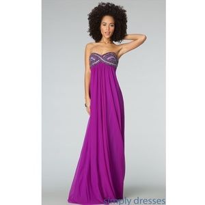 Jeweled Strapless Empire-Waist JVN by Jovani Gown